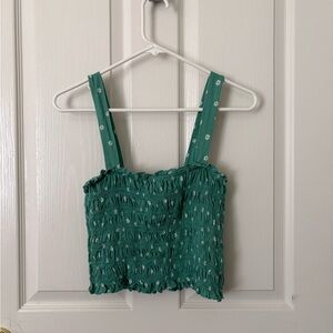 American Eagle Outfitters Green Smocked Crop Top